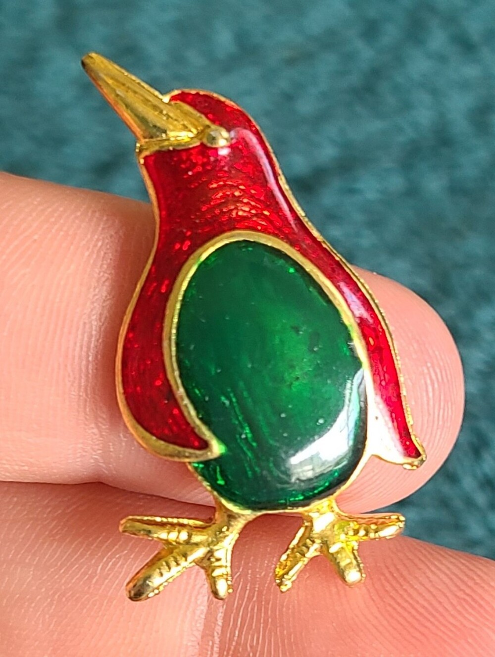 Gold-Tone Red and Green Penguin Pendant Necklace Charm